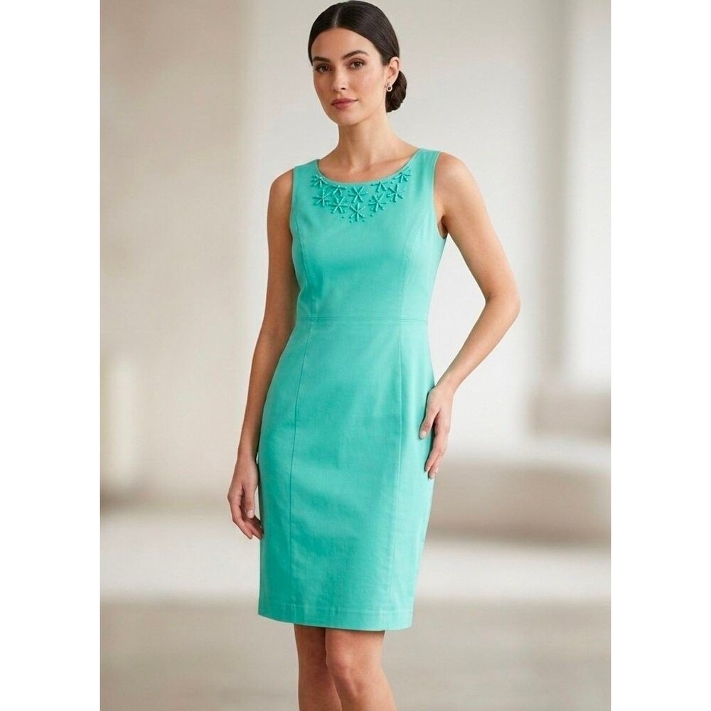 NWT Rafaella African Turquoise Teal Stretch Doubleweave Sheath Dress - Size 14